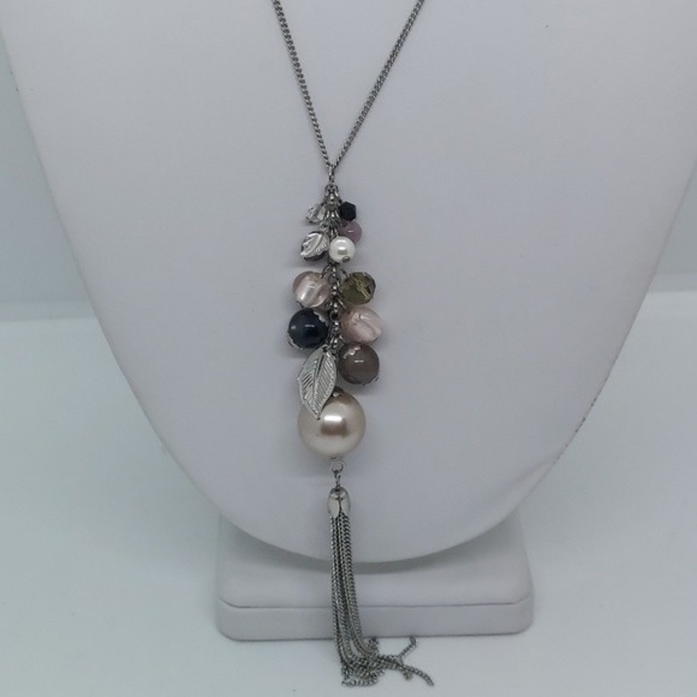 Long y drop necklace with tassel and beads